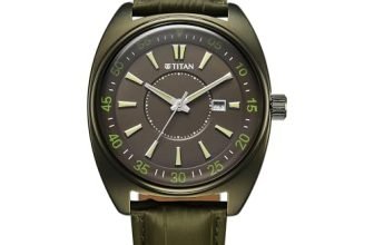 Titan Tonneau Analog with Date and Green Dial Green Leather Strap Watch for Men – 90211QL01