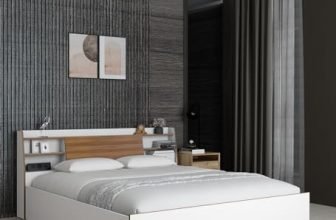 A GLOBIA Creations Pluto Queen Bed with Box Storage | Engineered Wood | Frosty White Finish | Headboard Storage | Sturdy & Stylish | Knock-Down Assembly | 36-Months Warranty