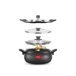 Pigeon By Stovekraft All in One Super Cooker Aluminium with Outer Lid Induction and Gas Stove Compatible 5 Litre Capacity for Healthy Cooking (Black)