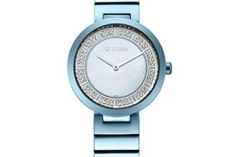 Titan Quartz Analog Blue Dial Stainless Steel Strap Watch for Women-NS95162QM02