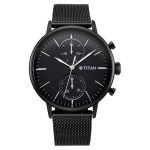 Titan Light Leathers Quartz Multifunction Black Dial Black Stainless Steel Strap Watch for Men – NR90135NM01