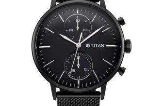 Titan Light Leathers Quartz Multifunction Black Dial Black Stainless Steel Strap Watch for Men – NR90135NM01