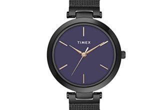TIMEX Analog Watch for Women with Purple Round Dial & Black Stainless Steel Bracelet Band Water Resistant Women’s Wrist Watches – TWEL118SMU05