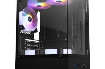 ZEBRONICS ICEBERG Premium Gaming Chassis with support for mATX | Mini ITX, Wraparound Tempered Glass, 120mm Multicolor LED Ring Fans, Top Magnetic Dust Filter, 5 Fans Included (Black)