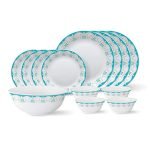 Larah by Borosil – Tiara Series, Royal Jade, 13 Pcs, Opalware Dinner Set, White