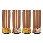 Amazon Brand – Solimo Rose Gold Bell Bottom Glass Jar | Multipurpose Kitchen Organizer with See-Through Window | 2250 ml Set of 4