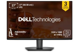 Dell SE2726H 27″ FHD Monitor|144Hz Refresh|IPS Panel, 1ms MPRT|Contrast 1,000:1|16:9 Aspect| Tilt Adjustment|300 cd/m2 Brightness|AMD FreeSync|2*HDMI|Anti-Glare|3-Star Eye Comfort|3 Years Warranty