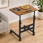 Amazon Basics Adjustable Sofa Side Table with Wheels, Portable Bedside Table for Bed and Sofa, Rolling Study Desk, Height Adjustable 26-34 Inch, 23.5 x 15.5 Inch Top Brown