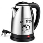 Milton Euroline Go Electro Stainless Steel Electric Kettle 1.2L, 1350 Watts, Portable Electric Kettle for Home, Office, Cool-touch Handle & Lid, Auto Cut-off, Detachable 360 Degree Connector, Silver