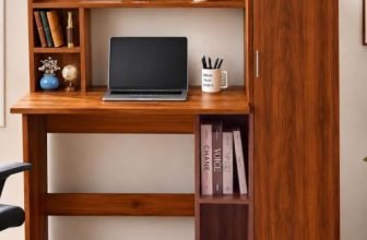 Callas Havana Study Desk with Door Storage Cabinet, Engineered Wood Computer Table for Home Office & Bedroom with 1 Year Warranty 123.5 x 50 x 123.5 cm – Walnut Finish (Free Installation)