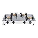 Greenchef NEXA 4 Burner Glass top Gas stove, ISI certified (4 Burner) Manual, Black
