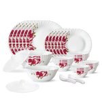 Larah by Borosil 35 Pieces Rose Red Opalware Dinner Set for Family of 6