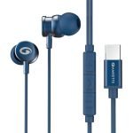 Amkette Trubeats M15 Type C Earphones with Mic, 10mm Drivers, 3 Button Control, AI Assistants, Detachable Collar Clip, Type C Headphones with Ergonomic Earbuds Compatible with C Type Devices, 1.2m