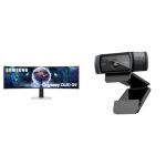 Samsung 49″ (124.4cm) Odyssey OLED G9 Curved Gaming Monitor (Smartchoice) Dual QHD 5120 x 1440|240Hz|0.03ms|DCI 99%|OLED Safeguard|FreeSync Premium Pro|G-Sync + Logitech C920 HD Pro Webcam