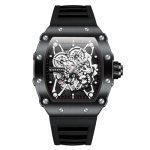 Giordano Analog Watch for Men – Skeleton-Style Dial | Brushed Steel Case with Silicone Strap