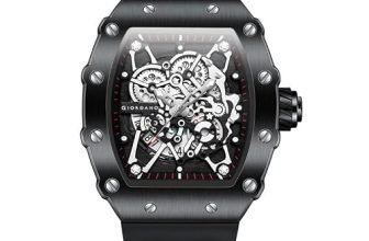 Giordano Analog Watch for Men – Skeleton-Style Dial | Brushed Steel Case with Silicone Strap