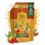 Dabur Vatika Ayurvedic Shampoo Refill Pouch – 1 L | Damage Therapy | Power of 10 Ingredients for Solving 10 Hair Problems | No Parabens | For All Hair Types
