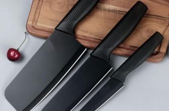 VORQI 3 Piece Kitchen Knife Set, Black Stainless Steel | Professional Chef Knife Set, Ergonomic Non-Slip Handles, Multipurpose for Chopping, Slicing & Cutting