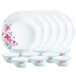 Larah By Borosil Floral Glass Florethali Set (White)-18 Pieces