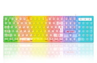 Ant Esports MK1720 Pro Wired Transparent Gaming Keyboard | 104 Keys Membrane Keyboard | Black & White Keycaps | Rainbow LED Backlight | USB Plug & Play |10M Click Lifespan for PC, Laptop, Mac* & Linux