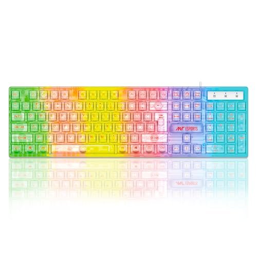 Ant Esports MK1720 Pro Wired Transparent Gaming Keyboard | 104 Keys Membrane Keyboard | Black & White Keycaps | Rainbow LED Backlight | USB Plug & Play |10M Click Lifespan for PC, Laptop, Mac* & Linux