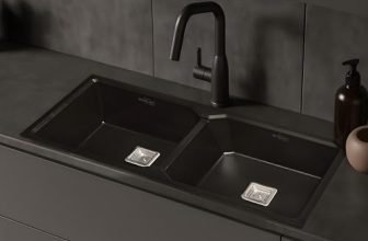 Benelave by Hindware BLACP91001 Quartz Sink 45x20x10 for Kitchen | Double Bowl | Black Color | Better Sound Absorption for Quieter Use | 7-year Manufacturer Warranty