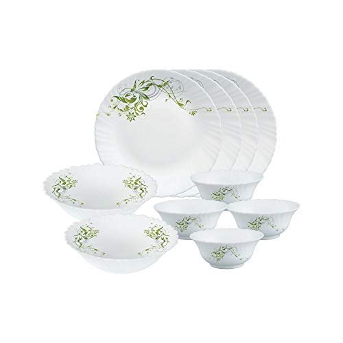 Larah By Borosil Erba Opalware Floral Dinner Set, 10 -Piece, White