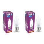 PHILIPS 4W LED Frosted Candle Bulb | Warm White 3000K | E4 Base | Energy Efficient Decorative LED Light | Soft Glare-Free Illumination | Pack of 2