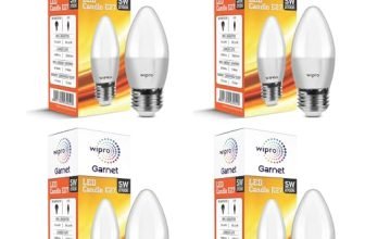 wipro Garnet 5 W E27 Base Frosted Candle LED Bulb | Warm White (2700K) | Pack of 4 | Clear optics for sparkling effect | LED Filament Bulb for Home, office, chandellior, decorative lamp shade