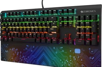 ZEBRONICS Zeb-MAX Chroma Premium Mechanical Gaming Keyboard with 104 Tactile Switch Keys, Wrist Rest, 18 RGB LED Modes, Braided & Gold Plated USB Cable
