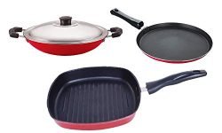 Nirlon Non Stick cookware Pot & pan Set of 3 Pieces with bakelight Handle(FT10_AC_GP24)