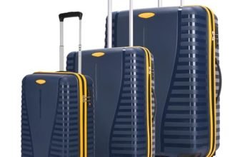 Aristocrat 3 Pc Airpro Plus Set Cabin 55Cm(Small) Check-in 66Cm(Medium) 76Cm(Large) 8 Wheels Trolley Bags for Travel Hard Case Spinner Wheel Lightweight Bag with TSA Lock & Anti-Theft Zipper(Blue)