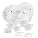 CELLO Lush Fiesta Dazzle Series Opalware Dinner Set of 35 Pieces for Family of 6 | Bone-Ash Free & Leadfree Opal Glass, Microwave & Dishwasher Safe, Plates & Bowls Crockery Set for Dining & Gifting