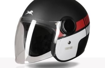 TVS Silk Route Helmet for Men & Women | Vintage Open Face Helmet with Clear Visor | ISI & DOT Certified | ABS Shell | EPS Liner | Retro Stylish for City & Highway Riding (Black Red/M)