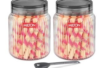 MILTON Olive 1000 Airtight Food Grade Modular Plastic Container | BPA Free, Stackable & Transparent | Wide Mouth with See-Through Lid | Ideal for Cereals, Pulses, Spices, Set of 2, 1000 ml each, Grey