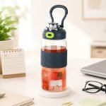 Borosil 600ml POPI Grey Borosilicate Glass Water Bottle with Sipper Lid, Leak Proof Bottle for Office, Gym & School, Transparent Sipper Bottle with Protective Sleeve