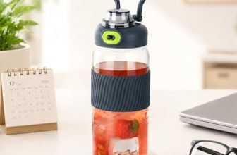 Borosil 600ml POPI Grey Borosilicate Glass Water Bottle with Sipper Lid, Leak Proof Bottle for Office, Gym & School, Transparent Sipper Bottle with Protective Sleeve