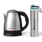 Wonderchef Acura Stainless-steel Kettle 1.5L + Sippy Stainless-steel Bottle,Rapid Water Boiling in 4 Mins,Auto Shut-off,Gift Combo for Diwali and Festivals, Housewarming|1-Year Warranty,1350 Watts