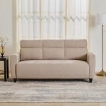 Home Centre | Helios Emily 3-Seater Fabric Sofa | Sofa for Living Room | Solid Wood | Beige | 1 Year Warranty