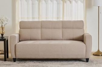 Home Centre | Helios Emily 3-Seater Fabric Sofa | Sofa for Living Room | Solid Wood | Beige | 1 Year Warranty