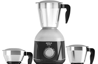 Havells MIXWELL 500 W 3 Jar Mixer Grinder, 304 SS Blades I High Speed 21000 RPM Motor, Heavy and Wider mouth SS Jars, All Jars with Handle (Black and Grey)