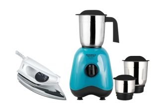 Maharaja Whiteline Combo Pack Mixer Grinder 500w and Dry Iron 1000w, Blue