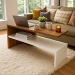 MATTERHORN Concord Engineered Wood Coffee Table for Living Room with Storage Shelf & Drawer, Metal Legs, Tea Table |Wooden Sofa Table 900 x 450 x 415 mm (Beige and White)