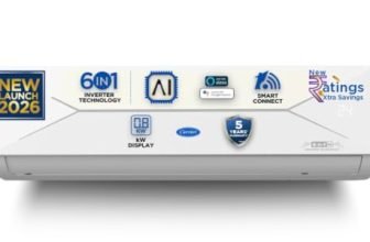 Carrier 1.5 Ton 3 Star Wi-Fi Smart Flexicool Inverter Split AC (Copper, Convertible 6-in-1 with Wi-Fi with Geo-Fencing, Smart Energy Display, New BEE rated, CAI18CE3R36W0/CAI18CE3R36W1, White)