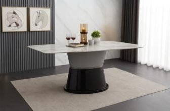 Royaloak Lucca Italian Marble Dining Table | 5D Printed Natural Stone Top | Rounded Corners & Curved Edges | Hourglass Base with Leatherette Detail | 6 Seater Dining Table | Italian Collection