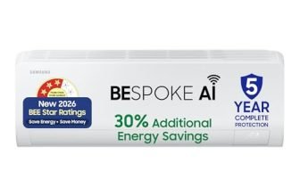 Samsung 0.95 Ton 3 Star Bespoke AI Inverter Smart Split AC (2026 Model, WiFi, Energy Saving, Voice Control, Powerful Cooling, Copper, Digital Inverter, 4 Way swing, Convertible 5in1, AR50H12D1XHNNA)