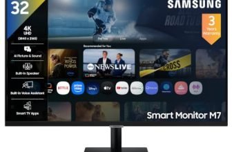 Samsung 32″ (80 cm) 4K M7 Vision AI Smart Monitor|UHD 3840 x 2160|Smart TV Experience with AI|Type-C|Apple AirPlay|Gaming Bar|Remote|Speakers|Wi-Fi|Bluetooth|AI Picture & Sound|LS32FM700UWXXL|Black