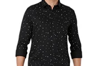 Spykar Men’s Polka Dots Regular Fit Shirt (YTMSH-02BBPS-02BLACK_Black