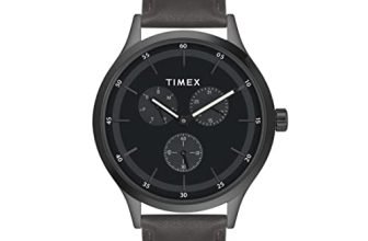 TIMEX Analog Watch for man with Black Round Dial & Brown Leather Strap Band Water Resistant Men’s Wrist Watches – TWHG03SMU13