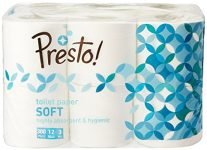 Amazon Brand – Presto! 3 Ply Toilet Paper Roll | 3600 Pulls | 300 Pulls X 12 Rolls | Soft And Highly Absorbent | 100% Natural Virgin Cellulose Fiber